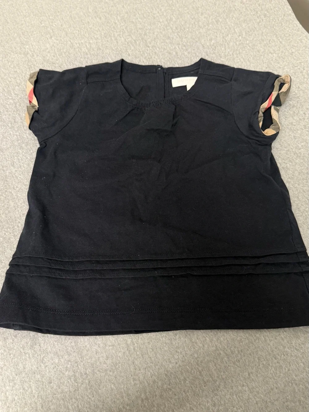 Burberry Black Top with Tan Plaid Shorts